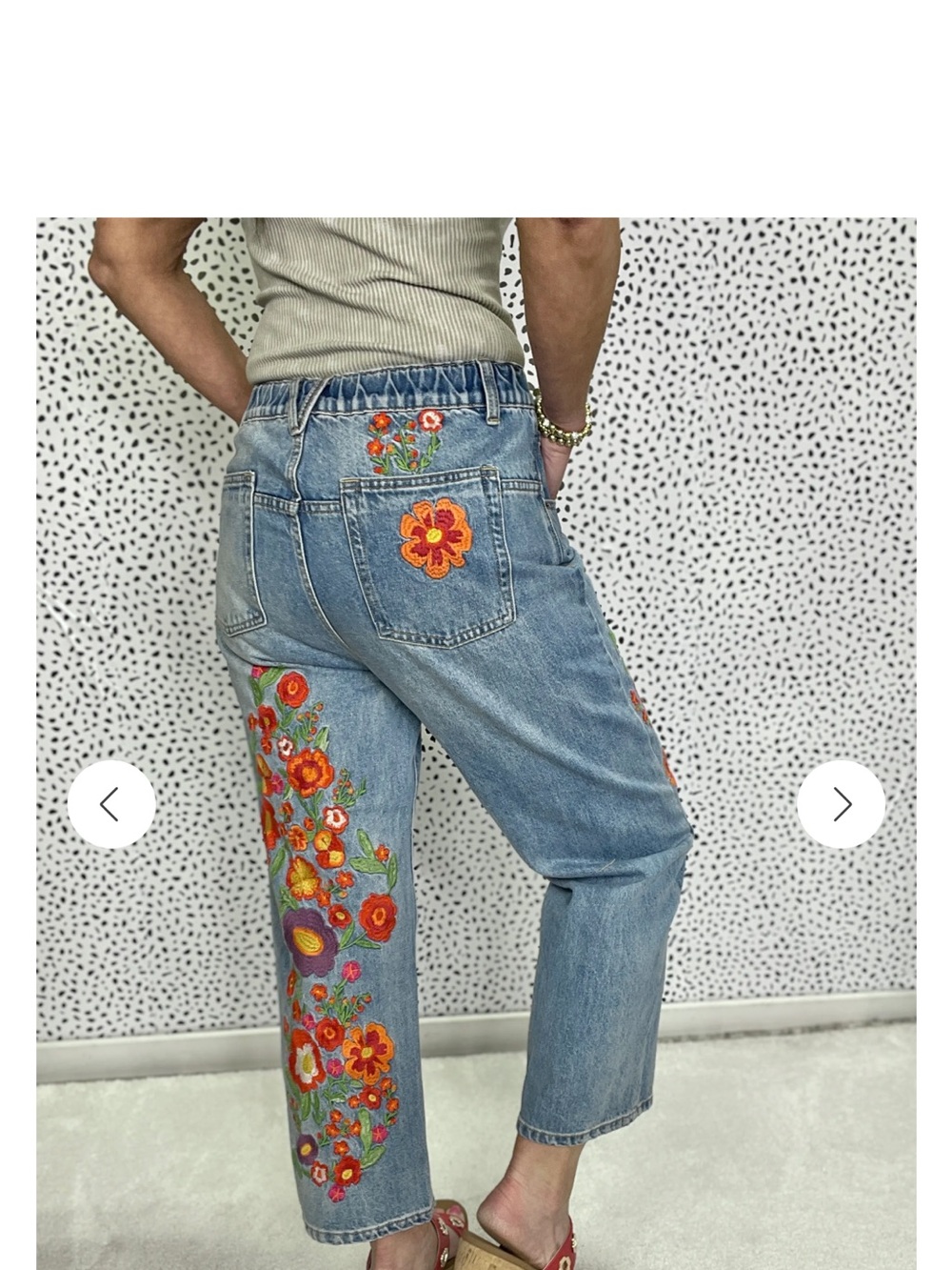 NWPT Oli & Hali Light Blue Wide-leg embroidered drop waist jeans - Picture 5 of 8